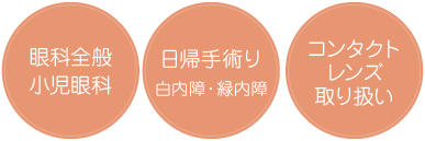 眼科 小児眼科 日帰り手術 白内障・緑内障 コンタクトレンズ取り扱い